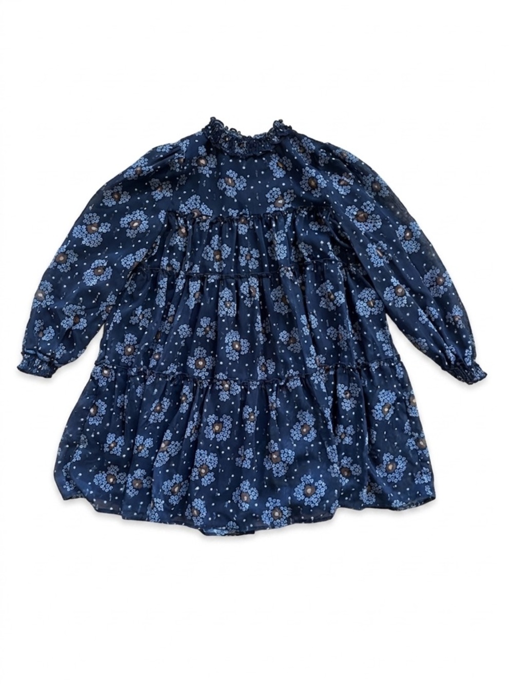 Mayoral Navy  Blue Floral Tiered Long Sleeve Dress